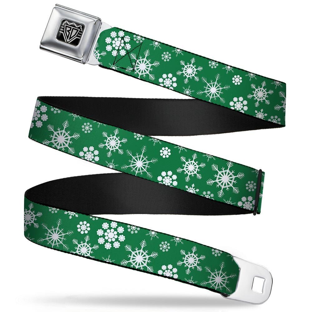 9922 Seatbelt Belt - Snowflakes Green/White - 1.0" Wide - 20-36 Inches in